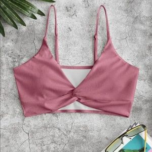 ZAFUL Ribbed Twisted Plunge Front Bikini Top